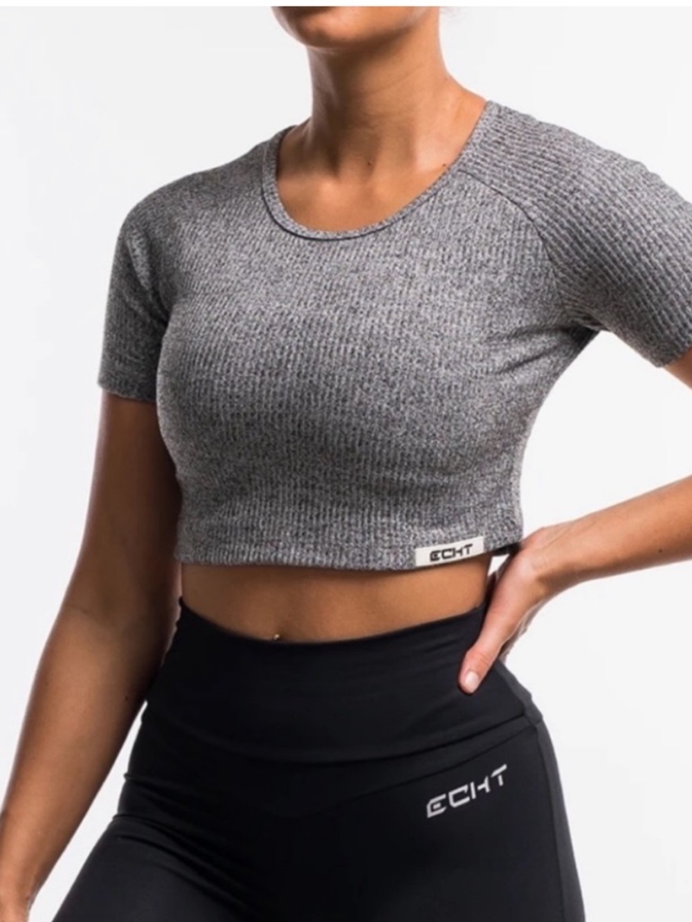Echt Athletic Heather Grey Short Sleeve Cropped Workout Top